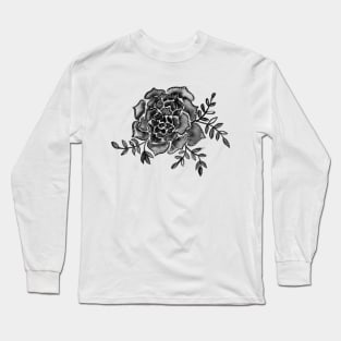 Watercolor houseleek - black and white Long Sleeve T-Shirt